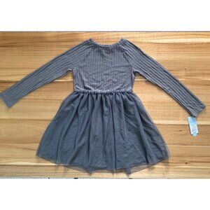 Cat & Jack Girls Charcoal Gray Long Sleeve Ribbed Bodice Dress Tulle Skirt M (8)